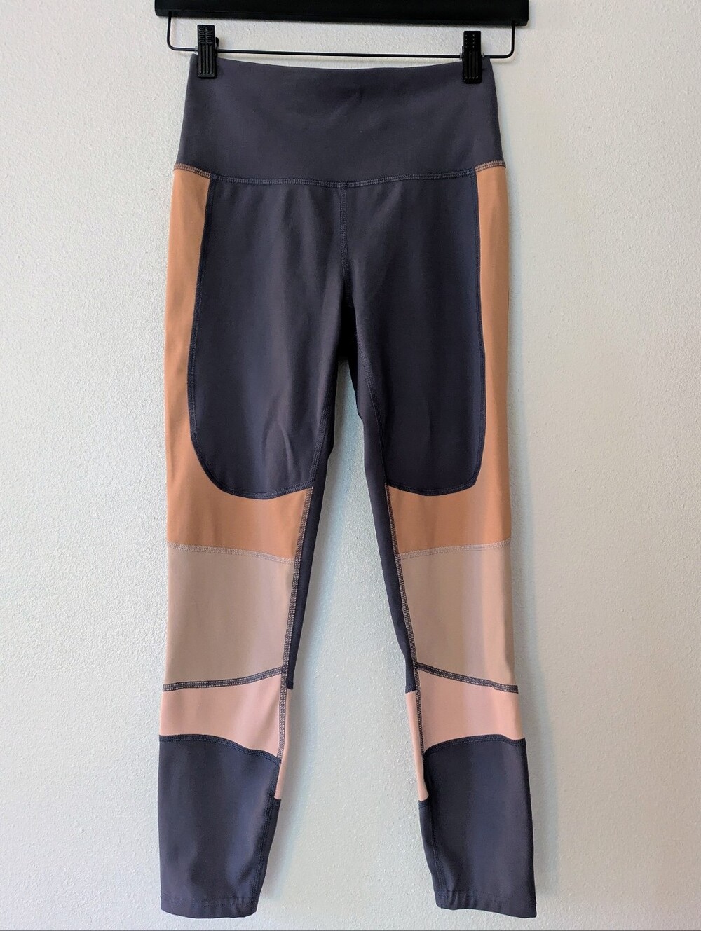 Free People Colorblock High-Waist Leggings — Charcoal and Peach XS